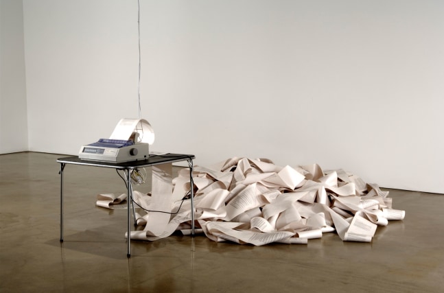 Hans Haacke
News, 1969/2008
OKI microline 590N 24 Pin Printer with newsfeed on table, roll of paper
dimensions variable
Edition 2 of 3