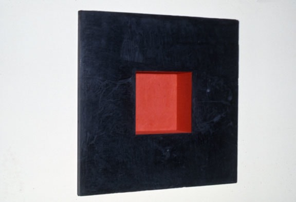 Jackie Winsor &quot;Inset Wall Piece Black with Red Interior&quot; 1988-89 Cement and pigment 16&quot; x 16&quot; x 4 3/4&quot;