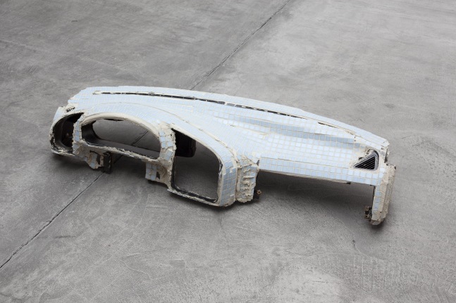 Matias Faldbakken Tiled Dashboard #3, 2016 Ceramic tiles and tile adhesive on dashboard 55 1/2 x 19 1/4 x 10 5/8 in. (141 x 48.9 x 27 cm)