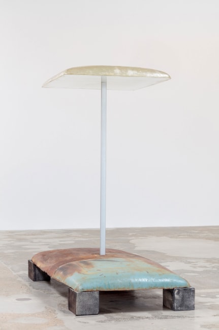 Robert Grosvenor Untitled, 1991 steel, concrete block, fiberglass and plastic 87 x 42 1/2 x 86 in. (221 x 108 x 218.4 cm)