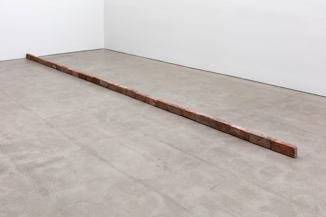 Carl Andre Twenty-Eight Red Brick Line, 1968 28 bricks in a row 3 1/8 x 7 3/4 x 2 1/4 in. (7.9 x 19.7 x 5.7 cm); overall: 3 1/8 x 223 1/4 x 2 1/4 in. (7.9 x 567.1 x 5.7 cm)