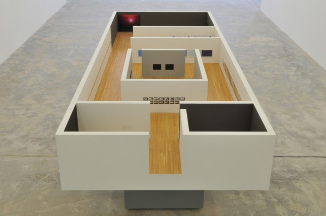 Walid Raad "Scratching on Things I Could Disavow: A History of Art in the Arab World / Part I_Volume 1_Chapter 1 (Beirut: 1992-2005)" 1989-2004 Gallery walls and understructure; acrylic sheet with latex paint. Floor: Red oak veneer with polyurethane Photos: resin, latex paint, polycarbonate and archival jet prints Video installation: 4 LCD screens 12 1/2 x 11 3/8 x 41 in.