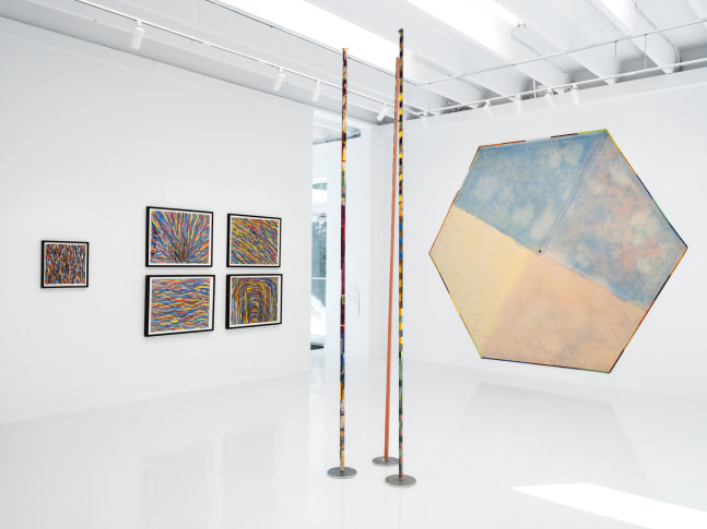Installation view, FOUR PLAY: Eric N. Mack, Cynthia Hawkins, Alan Shields, Sol LeWitt, Paula Cooper Gallery, West Palm Beach, Florida, February 1 – March 2, 2025. Photo: Oriol Tarridas.