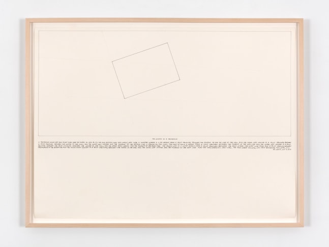 Sol LeWitt The Location of a Rectangle, 1974 ink on paper 22 x 30 in. (55.9 x 76.2 cm) framed: 24 x 32 1/8 x 1 3/8 in. (61 x 81.6 x 3.5 cm) signed and dated: "Sol LeWitt Oct. 9, 1974"