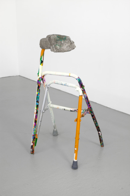 Justin Matherly untitled, 2014 ambulatory equipment, concrete, concrete sealer, spray paint, oil-based paint marker, zip ties, krylon triple thick glaze 31 1/2 x 16 1/5 x 17 in. (80 x 41.1 x 43.2 cm)