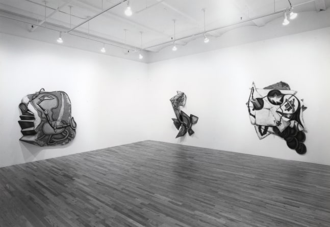Installation view, Elizabeth Murray, Paula Cooper Gallery, 149 Wooster Street, New York, March 31 - April 23, 1994. © 2025 Elizabeth Murray / Artists Rights Society (ARS), New York. Courtesy Paula Cooper Gallery, New York. Photo: Geoffrey Clements.