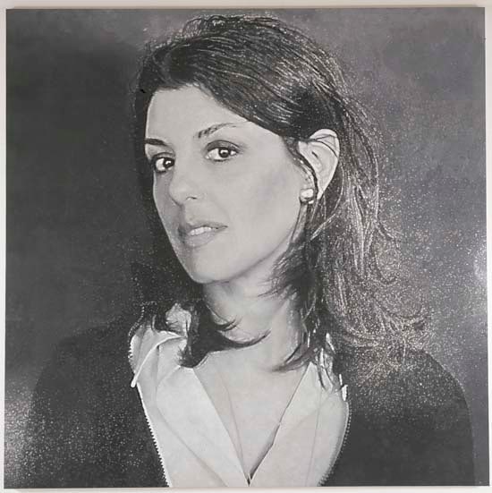 Rudolf Stingel "Paula" 2004 Oil on canvas 118 x 118 x 2 in. Based upon the Rober Mapplethorpse portrait of Paula Cooper.