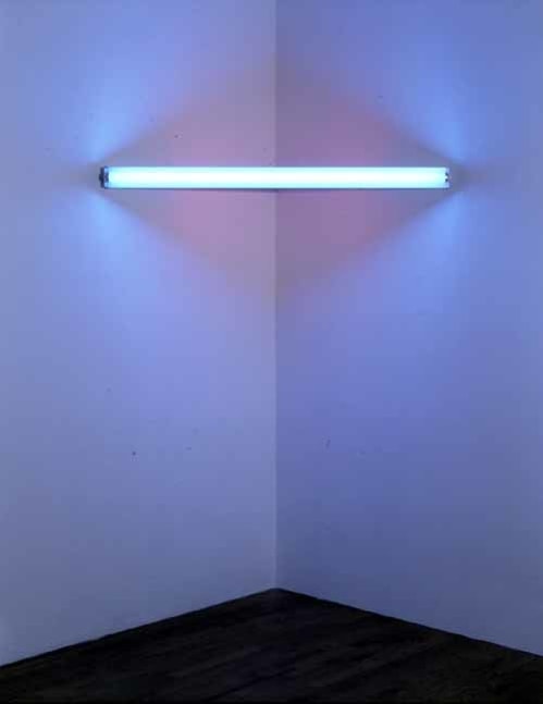 Dan Flavin &quot;Untitled&quot; 1984 Blue and red fluorescent lights and fixtures 3 1/4&quot; x 48&quot; x 7 1/2&quot;