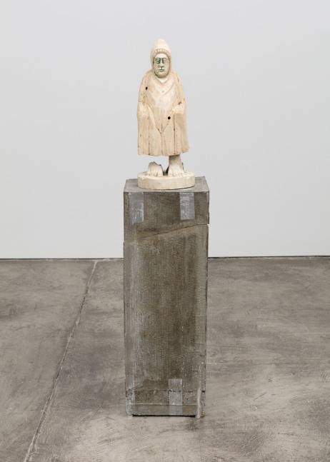 Justin Matherly Untitled (Fear, Anxiety and Joy), 2016 Modified gypsum, spray paint, epoxy, concrete, ambulatory equipment figure: 18 3/4 x 7 1/5 x 7 1/2 in. (47.6 x 18.3 x 19.1 cm); base: 32 1/2 x 11 x 11 in. (82.6 x 27.9 x 27.9 cm); sculpture: 51 1/4 x 18 1/2 x 18 1/2 in. (130.2 x 47 x 47 cm)