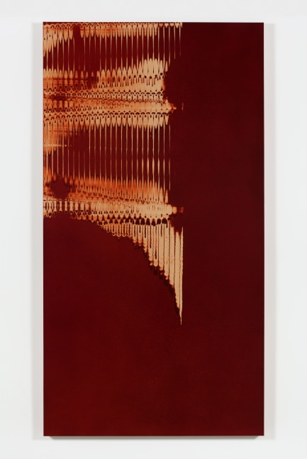 Tauba Auerbach Grain: Slice/Maille I, 2015 acrylic on masonite with Baltic Birch cradle 90 x 48 x 2 in. (228.6 x 121.9 x 5.1 cm)