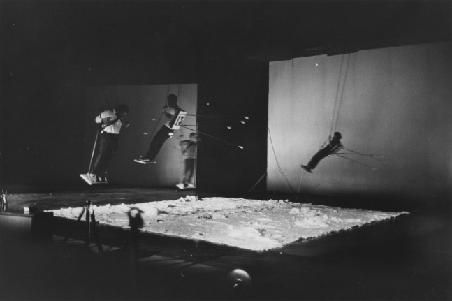 Peter Moore, Figures swinging in Öyvind Fahlström "Kisses Sweeter than Wine," 9 Evenings: Theatre and Engineering, New York, 1966