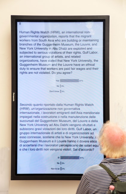 Hans Haacke World Poll, 2015 iPad, Mac Mini and airport base station, 56th International Art Exhibition - la Biennale di Venezia, All the World's Futures, Venice, Italy, 2015.