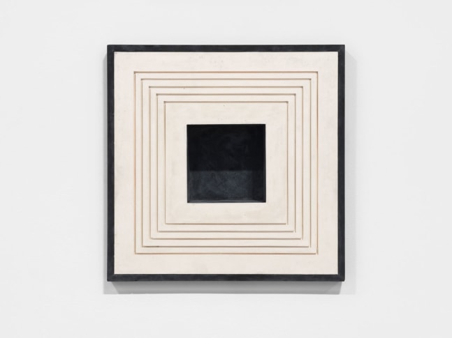 Jackie Winsor &quot;Black and White Inset Wall Piece, 5 Lines with Black Interior&quot; 1992 Acrylic altered cement and powdered pigment 18 1/8&quot; x 18 1/8&quot; x 3 7/8&quot;
