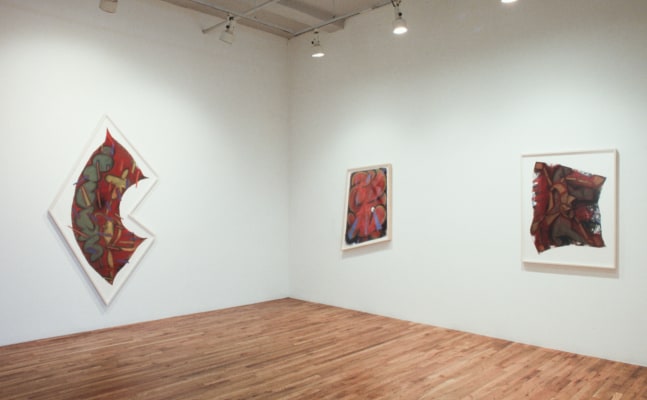 Installation view, Paintings and Drawings, Paula Cooper Gallery, 155 Wooster Street, New York, April 25 - May 23, 1987. © 2025 Elizabeth Murray / Artists Rights Society (ARS), New York. Courtesy Paula Cooper Gallery, New York. Photo: Geoffrey Clements.