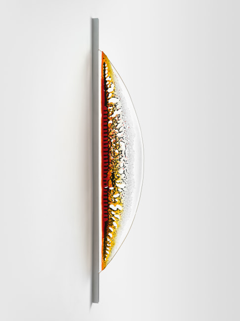 Tauba Auerbach Spontaneous Lace, 2023 kiln-formed glass in aluminum armature 48 x 8 3/4 x 3/8 in. (121.9 x 22.2 x 1 cm)