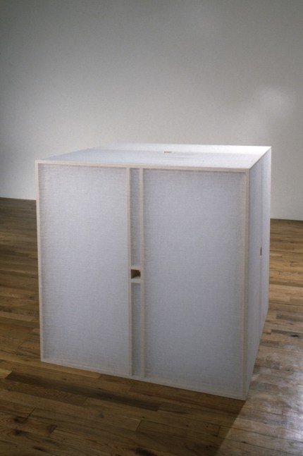 Jackie Winsor &quot;Cheesecloth Piece&quot; 1981 Cheesecloth, wood 32 1/2&quot; x 32 1/2&quot; x 32 1/2&quot;