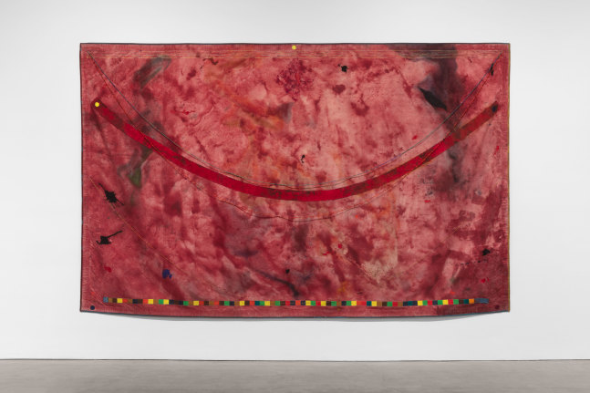 Alan Shields S.P., 1970 acrylic, thread, beads on canvas 103 1/2 x 167 1/2 in. (262.9 x 425.5 cm)