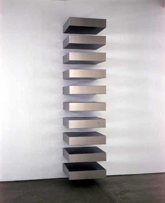 Donald Judd &quot;Untitled&quot; 1977 Stainless steel with blue plexiglass 120 x 27 x 24 in.