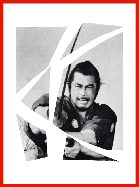 Sarah Charlesworth Samurai, 1981 black and white mural print, mounted with lacquered wood frame frame: 63 7/8 x 49 7/8 x 1 5/8 in. (162.2 x 126.7 x 4.1 cm) Edition of 3, 2 APs
