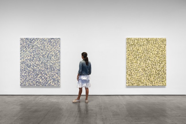 Installation view of paintings by Julian Lethbridge at Paula Cooper Gallery