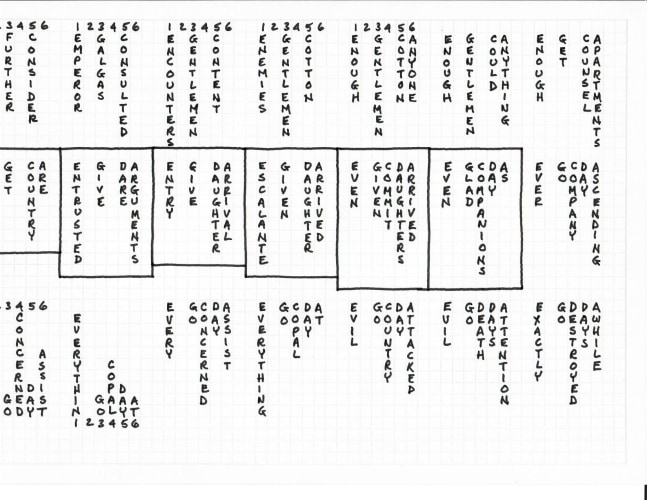 Carl Andre "123456 123456 123456 123456 123456" 1972 Pen on graph paper 8 1/2 x 11 5/8 in.