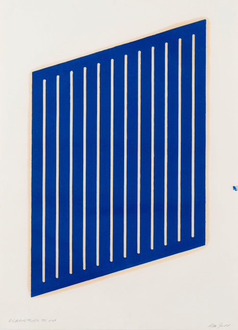 Donald Judd Untitled (5-L) 1961-63/1969 woodcut in cerulean blue on cartridge paper frame: 32 3/8 x 24 x 1 3/4 in. (82.2 x 61 x 4.4 cm)