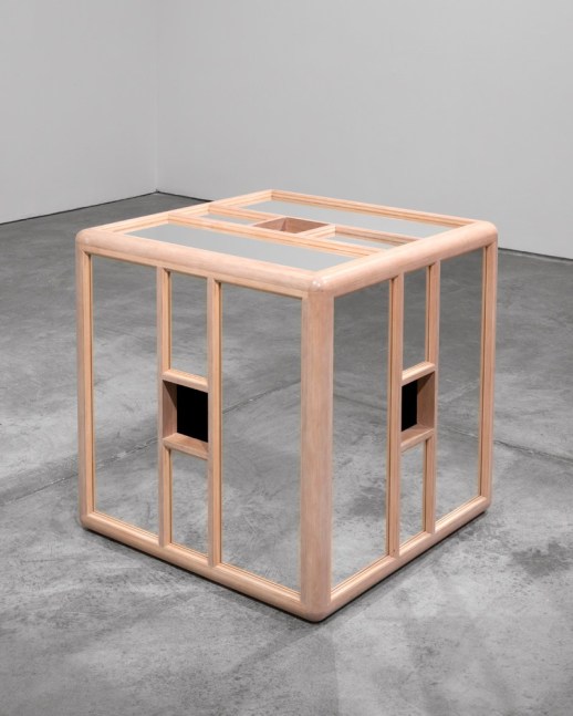 Jackie Winsor "Pink and Blue Piece" 1985 Mirror, wood, paint, cheesecloth 31 x 31 x 31 in.