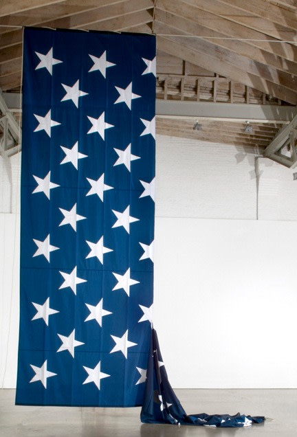 Hans Haacke "State of the Union" 2005 Nylon banner, sewn by Deokallie Perfaud 24 x 16 ft.