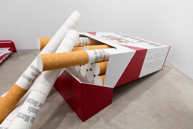 Installation view, Hans Haacke, Helmsboro Country, Paula Cooper Gallery, New York, December 8, 2019 – February 29, 2020. Photo: Steven Probert.