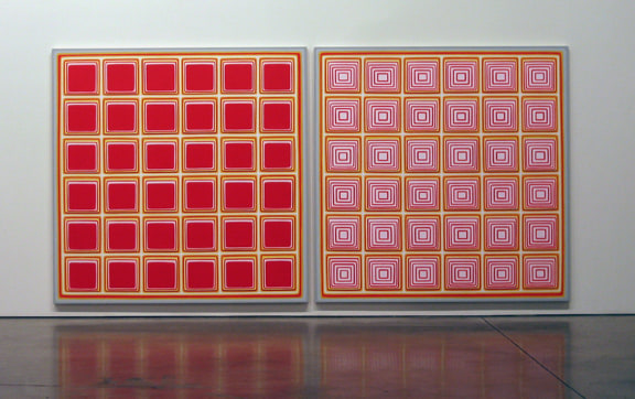 Dan Walsh "Red Diptych II" 2005 Acrylic on canvas 72 x 146 in.
