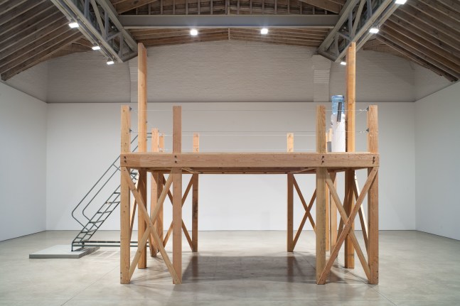 Sam Durant Dead Labor Day, 2010 wood, metal, water dispenser 192 x 299 1/2 x 170 in. (487.7 x 760.7 x 431.8 cm)