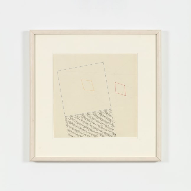 Sol LeWitt The Location of a Blue Square, a Red Parallelogram, and a Yellow Parallelogram, 1976 graphite and ink on paper image: 12 1/2 x 12 1/2 in. (31.8 x 31.8 cm) frame: 19 3/4 x 19 3/4 x 1/12 in.