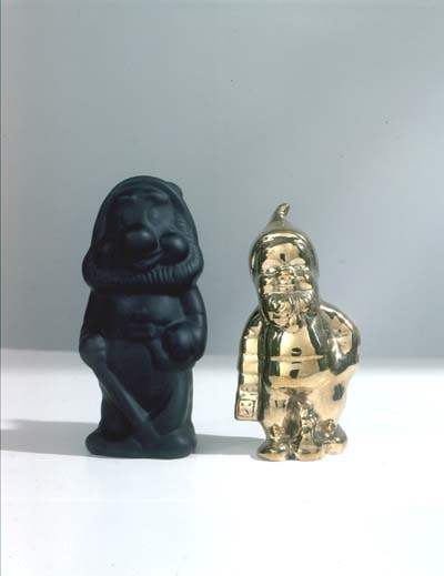 Sherrie Levine "Repetition and Difference" 2002 Cast bronze and cast black glass bronze: 6 1/4 x 3 1/4 x 2 1/2 in. black glass: 6 3/4 x 3 1/2 x 2 1/2 in.