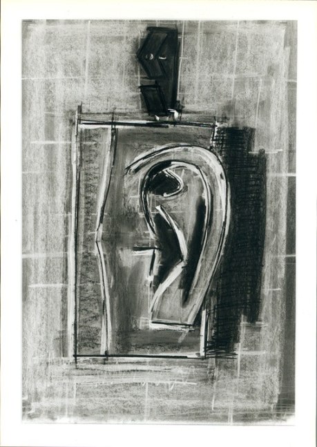 Michael Hurson "Plaster cast of an Ear and a Picture Hook" 1985 Pencil, conte crayon and ink on paper 18 x 12 in.