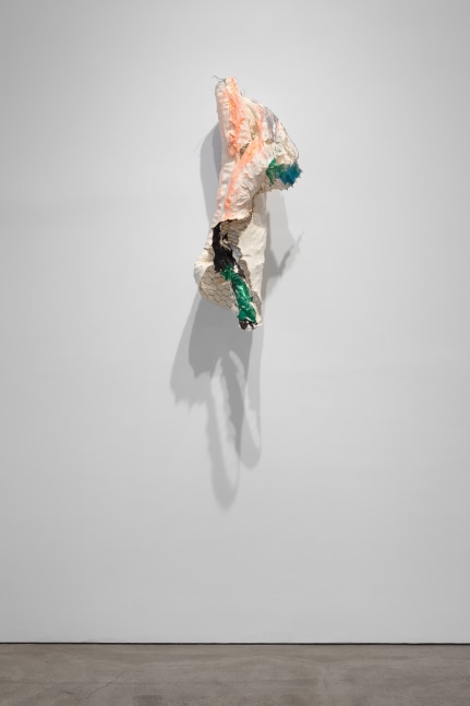 Lynda Benglis Vested Spirit, 2015 handmade paper over chicken wire, coal tempera, acrylic medium, gold sparkles, sparkles 36 1/2 x 16 x 11 in. (92.7 x 40.6 x 27.9 cm)