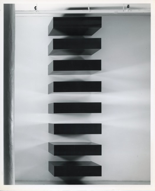 Donald Judd &quot;Untitled&quot; 1970/1983 Blue enamel on aluminum 9&quot; x 40&quot; x 31&quot; (each), 171&quot; x 40&quot; x 31&quot; overall