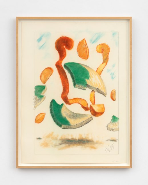 Claes Oldenburg & Coosje van Bruggen The Dropped Bowl with Scattered Slices and Peels – In Advance of the Fountain for Metro- Dade Government Center (drawing for offset edition), 1988 charcoal, pencil, pastel 40 x 30 in. (101.6 x 76.2 cm) frame: 42 1/2 x 32 1/2 x 1 1/2 in. (108 x 82.6 x 3.8 cm)