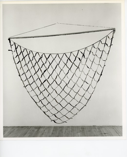 Alan Shields &quot;Singing Toy Car&quot; 1976-1977 Acrylic, thread, canvas, belting, grid 7.5' x 6'