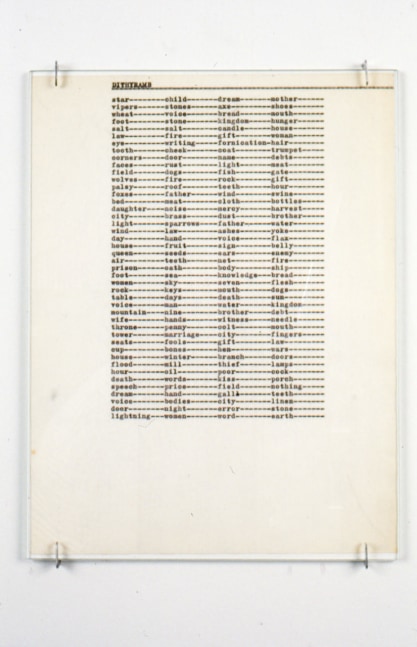 Carl Andre "DITHYRAMB" 1964 Typed carbon on paper 11 x 8 1/2 in.