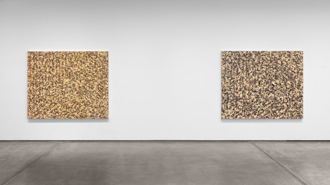 Installation view of paintings by Julian Lethbridge at Paula Cooper Gallery