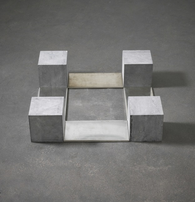 Carl Andre
Belgica Tin Quad, Brussels, 1990
pure tin and Belgian blue limestone
5 7/8 x 23 9 /16 x 23 9/16 in. (14.9 x 99.1 x 59.8 cm)
&amp;copy; 2023 Carl Andre / Artists Rights Society (ARS), New York. Courtesy Paula Cooper Gallery, New York.
Photo: Steven Probert