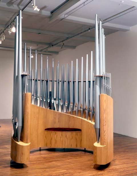 Jonathan Borofsky &quot;Computer Controlled Pipe Organ (Opus for Pipes movements 1, 3, 4) at 3,214,886&quot; 1990 Wood, tin/zinc, computer sequencer, midi controller 117&quot; x 96&quot;