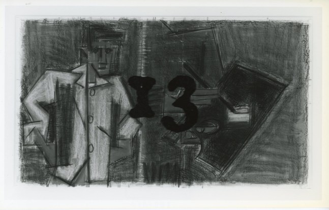 Michael Hurson "Drawing #13" Pencil, pastel, conte crayon on paper (with silkscreen on glass) 22 x 38 1/2 in.