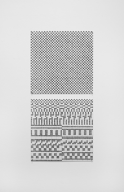 Jennifer Bartlett Vertical Black and White Dots, 1973 enamel over silkscreen grid on baked enamel, 2 steel plates overall: 25 x 12 in. (63.5 x 30.5 cm) each: 12 x 12 in. (30.5 x 30.5 cm)