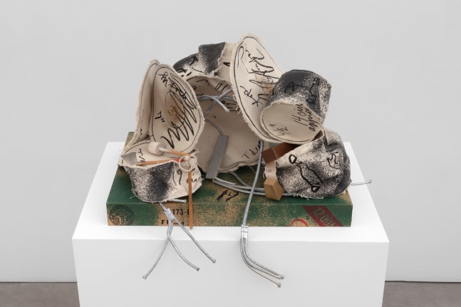 Claes Oldenburg & Coosje van Bruggen Miniature Soft Drum Set, 1970 screenprint on canvas, clothesline, wood; painted with spray enamel, wood covered with screenprinted paper 9 3/4 x 19 x 13 3/4 in. (24.8 x 48.3 x 34.9 cm), variable dimensions; wooden box: 11 3/4 x 20 3/4 x 15 3/4 in. Edition 69 of 200