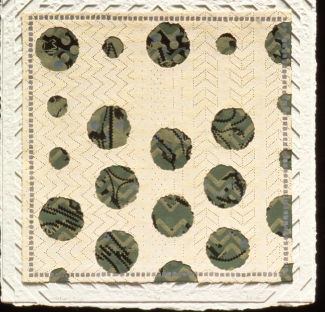 Alan Shields &quot;Pharalope&quot; 1992 Woodcut, relief, lithograph, collage in 6 colors on layered handmade paper 26&quot; x 26&quot;