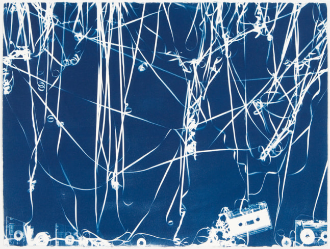 Christian Marclay "Untitled (Talking Heads, Kindergarten and Two Mix Tapes)" 2008 Cyanotypes on Aquarelle Arches 22 3/8 x 30 in.