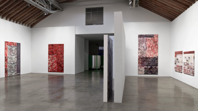 Installation view, Kelley Walker, Paula Cooper Gallery, 534 W 21st Street, New York. October 31 - December 13, 2008. © Kelley Walker. Courtesy Paula Cooper Gallery, New York. Photo: Ellen Page Wilson.