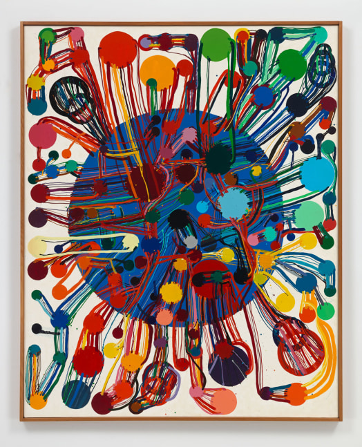 Atsuko Tanaka
77Q-81, 1977&amp;ndash;81
acrylic lacquer on canvas
painting: 63 3/4 x 51 1/16 in. (161.9 x 129.7 cm)
frame: 64 3/4 x 52 3/8 in. (164.5 x 133 cm)