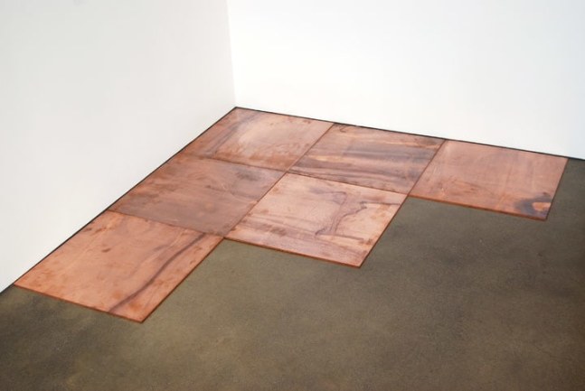 Carl Andre "3 CU Corner" 2007 6 copper plates 1/8 x 19 3/4 x 19 3/4 in.